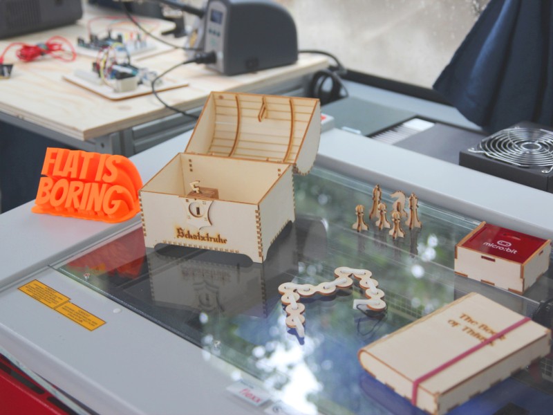 Objects made with 3D printer and laser cutter.: 