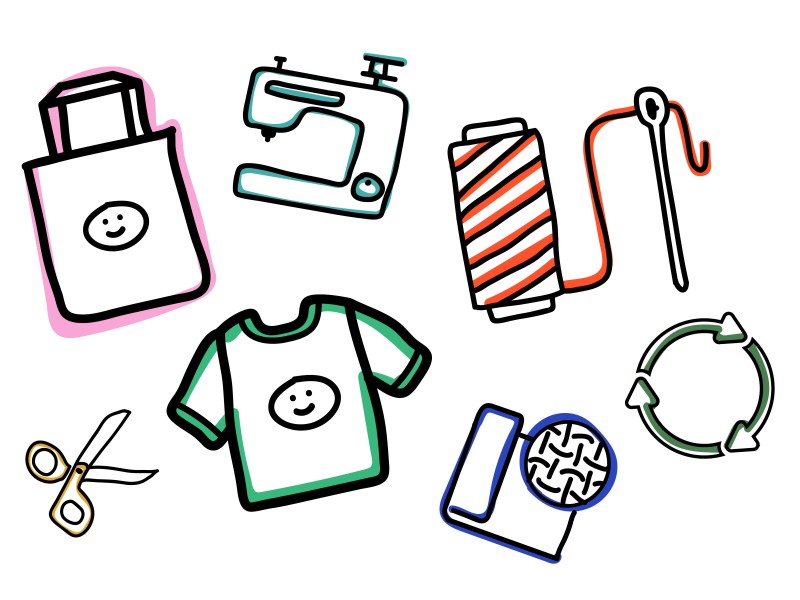 Bunte Zeichnungen von verschiedenen Textil Mittel.: 