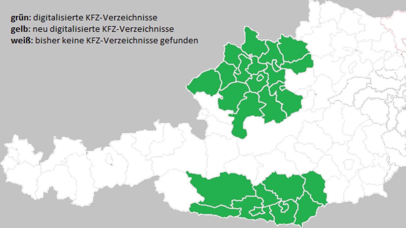 Überblickskarte der digitalisierten Kraftfahrzeugverzeichnisse "Österreich 1950-1953"