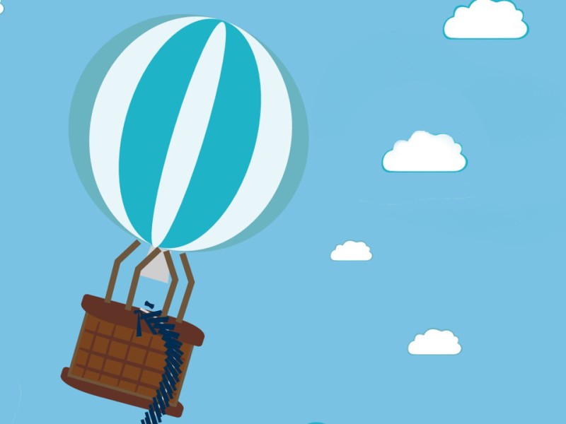 Illustratives Luftballon-Motiv mit Wolkenhintergrund: 