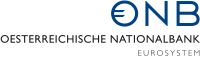 Lettering "OENB Oesterreichische Nationalbank Eurosystem" in blue and black on white background