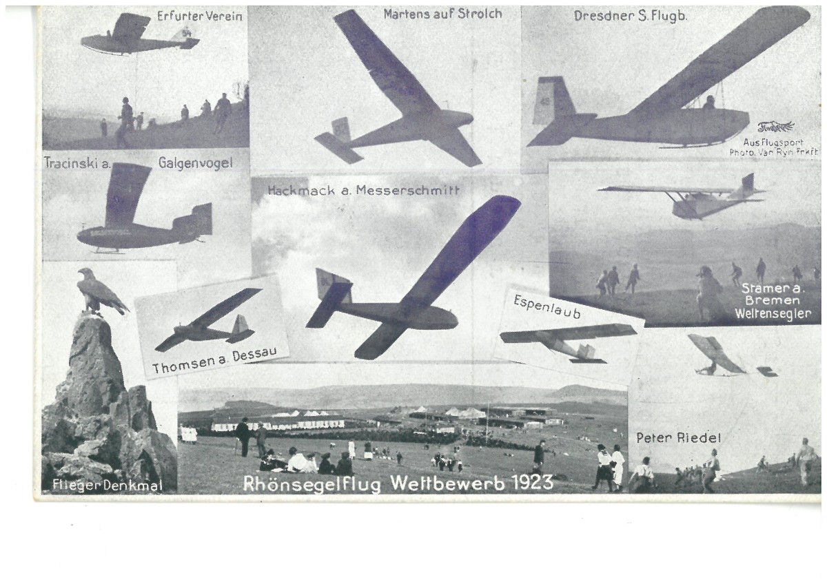 Rhön-Segelflugwettbewerb 1923. Postkarte mit rückseitigem Abonnement-Aufruf zur Unterstützung der Zeitschrift „Flugsport“: Rhön-Segelflugwettbewerb 1923. Postkarte mit rückseitigem Abonnement-Aufruf zur Unterstützung der Zeitschrift „Flugsport“