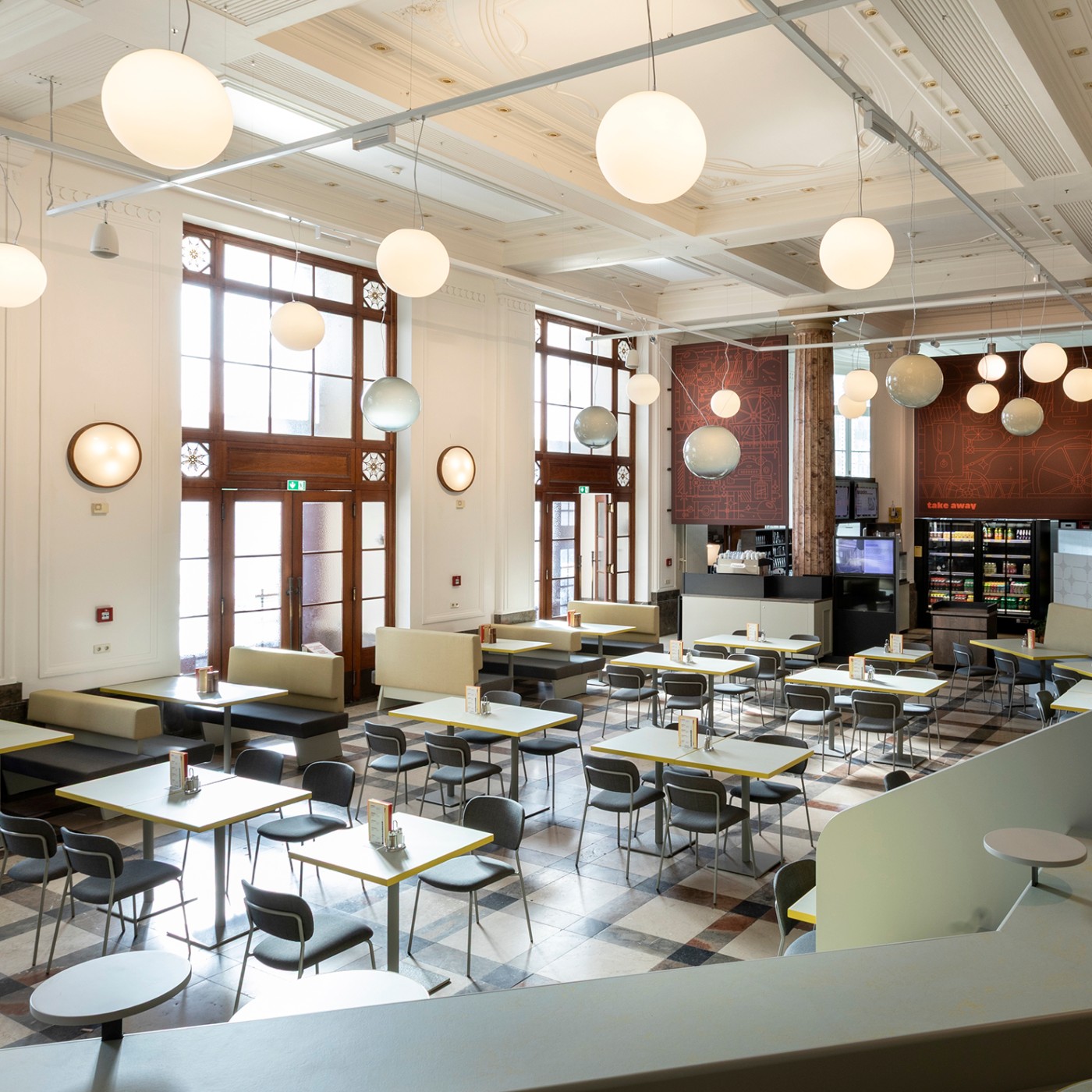 Interior view of the tmw café at the Vienna Museum of Science and Technology: 