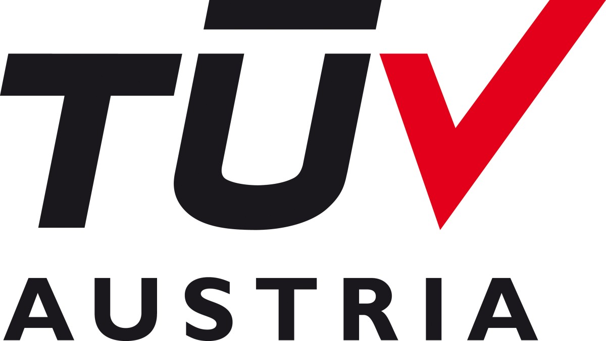 Schriftzug TÜV AUSTRIA in schwarz und rot auf weißem Hintergrund