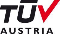 Lettering TÜV AUSTRIA in black and red on a white background