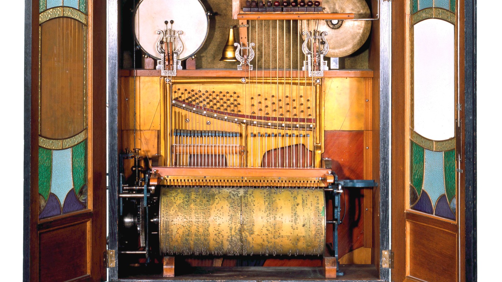 Orchestrion 'Stephanie' mit Klangerzeugung durch Klavier, Xylophon, Glocke, Trommel und Becken, 1880-1910