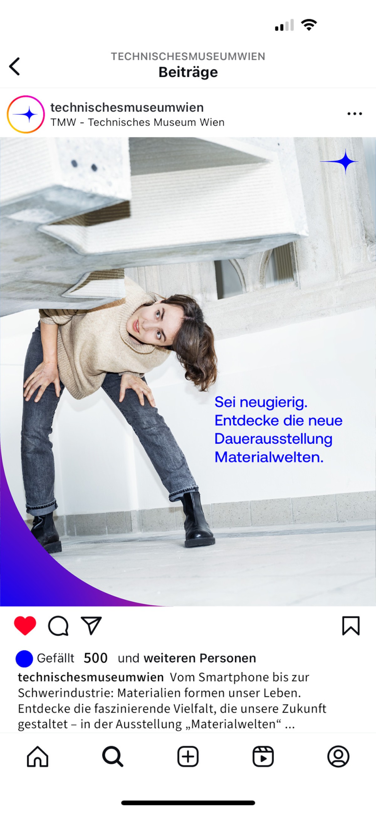 Mock-up eines Social-Media-Beitrags zur Ausstellung „Materialwelten“