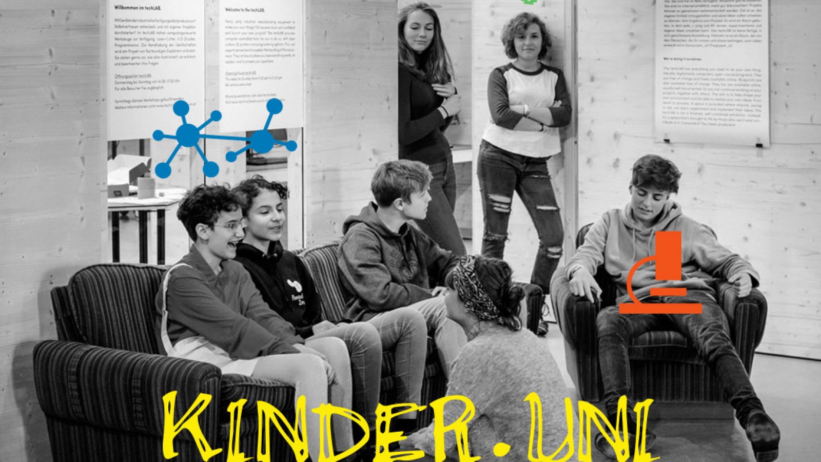 Kinder mit Icons zum Thema Forschung: 