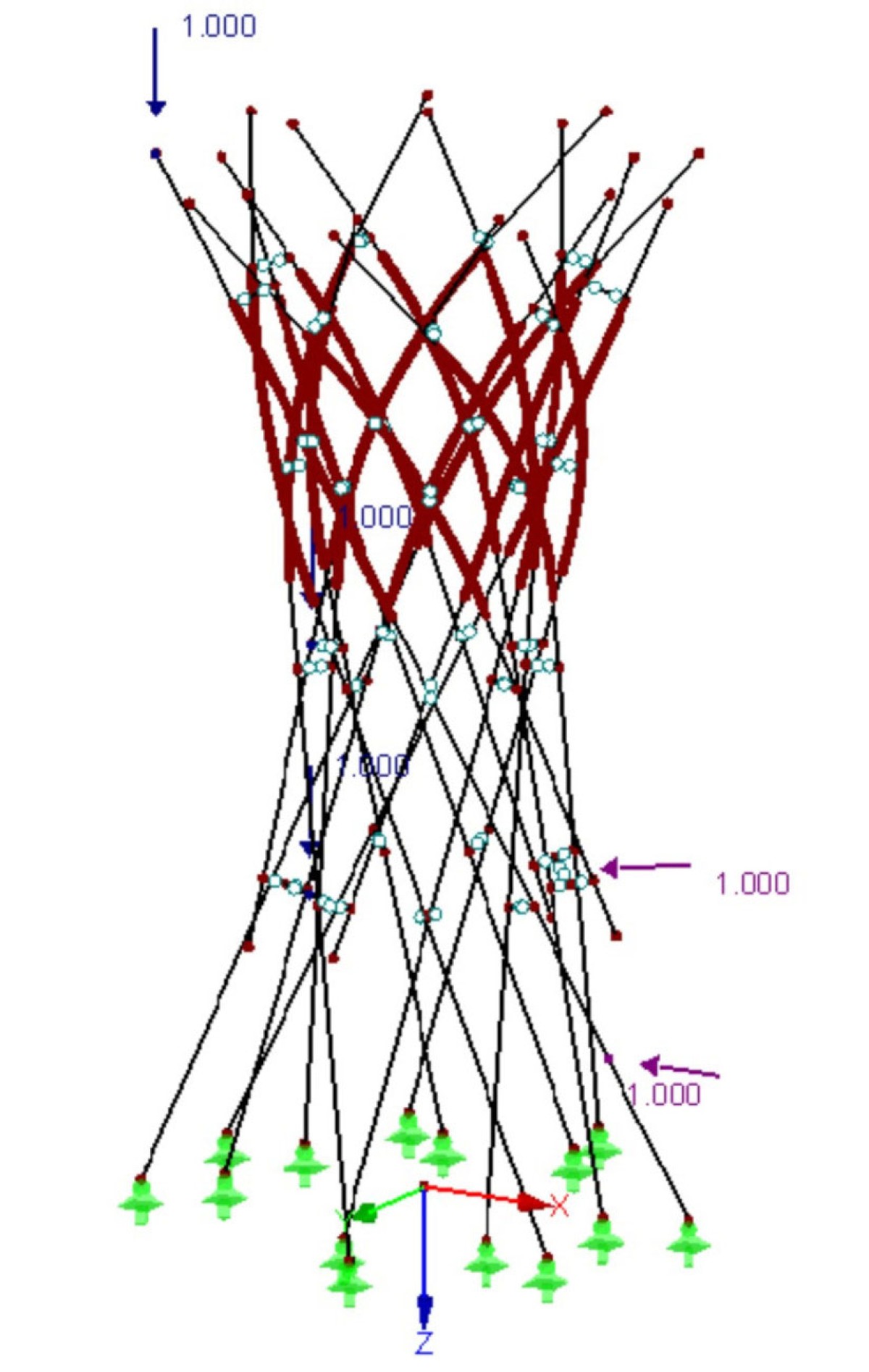 Für die statische Untersuchung wurde als Belastung eine Personenmasse von 1,0 kN (ca. 100 kg) angenommen: Für die statische Untersuchung wurde als Belastung eine Personenmasse von 1,0 kN (ca. 100 kg) angenommen