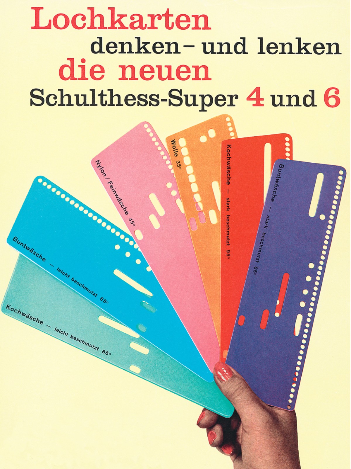 Werbegrafik für „Schulthess Super 4 und 6“, um 1970 Schulthess Maschinen, Wien, Archiv: Werbegrafik für „Schulthess Super 4 und 6“, um 1970
Schulthess Maschinen, Wien, Archiv