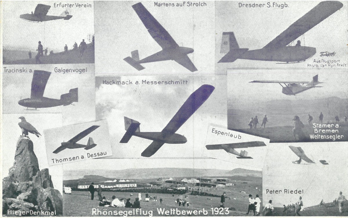 Rhön-Segelflugwettbewerb 1923. Postkarte mit rückseitigem Abonnement-Aufruf zur Unterstützung der Zeitschrift „Flugsport“: Rhön-Segelflugwettbewerb 1923. Postkarte mit rückseitigem Abonnement-Aufruf zur Unterstützung der Zeitschrift „Flugsport“
