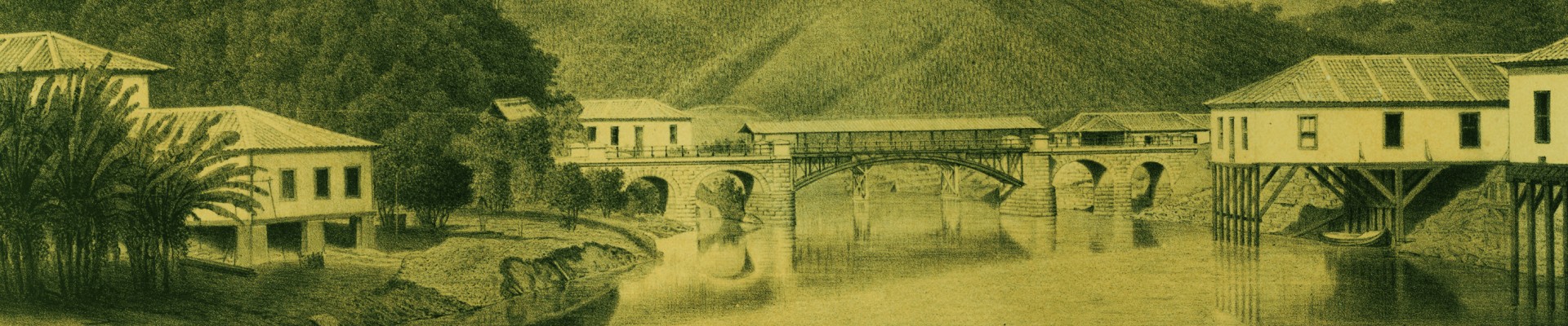 Lithografie zum Bau der Dom Pedro II-Eisenbahn in Brasilien: 