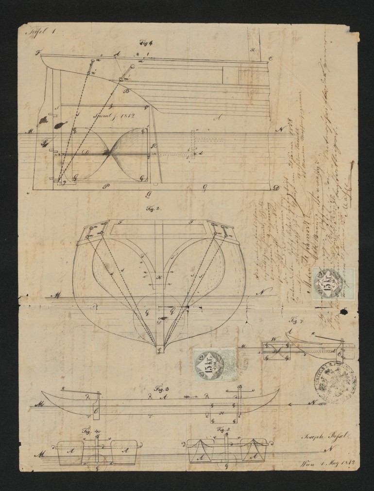 Skizze zur Schiffsschraube - Originalzeichnung Ressel, Wien, 1812: Skizze zur Schiffsschraube - Originalzeichnung Ressel, Wien, 1812