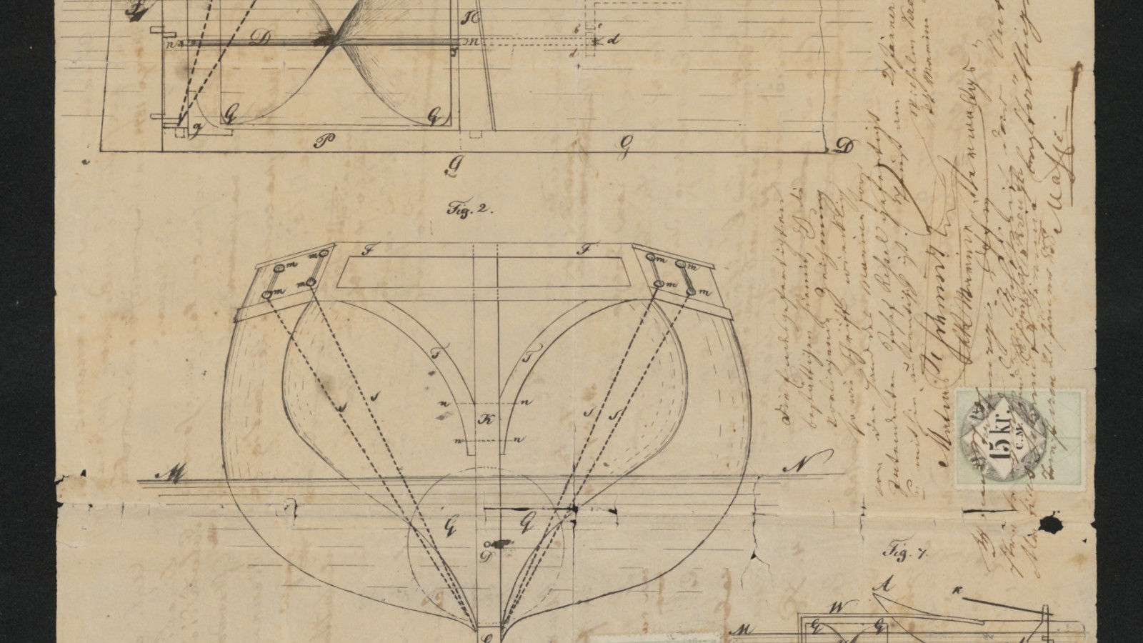 Skizze zur Schiffsschraube - Originalzeichnung Ressel, Wien, 1812