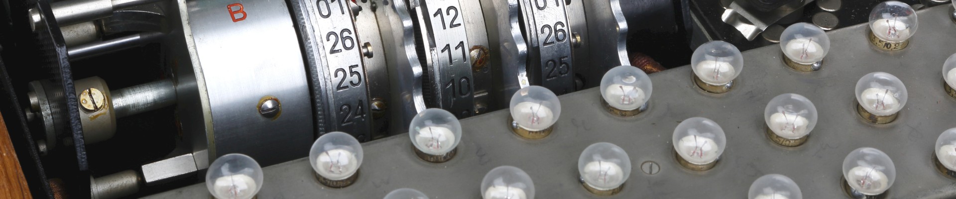 A close up view of the keyboard of the cipher machine Enigma: 