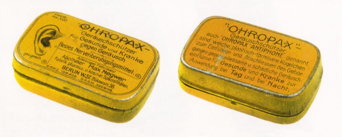 Die erste Ohropax-Blechdose, produziert 1910 bis 1923: Die erste Ohropax-Blechdose, produziert 1910 bis 1923