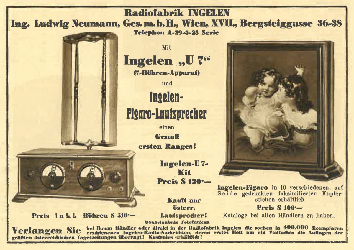 "100 Jahre Radio": Inserat für den Rundfunkempfänger Ingelen U7 Ultradyne