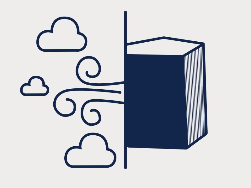  Illustration mit herausströmenden Windlinien und Wolken – steht für Wissensvermittlung und Luft als Material in den Materialwelten des Technischen Museums Wien. 2: 