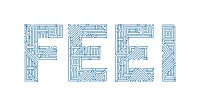 Lettering FEEI in blue on a white background