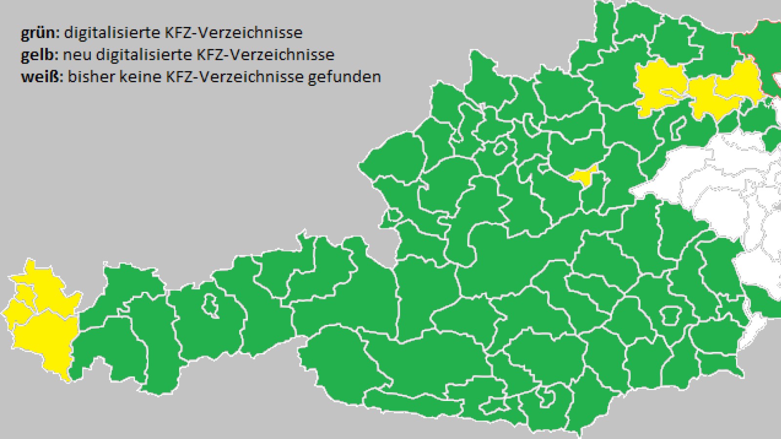 Überblickskarte der digitalisierten Kraftfahrzeugverzeichnisse "Österreich 1935-1938"