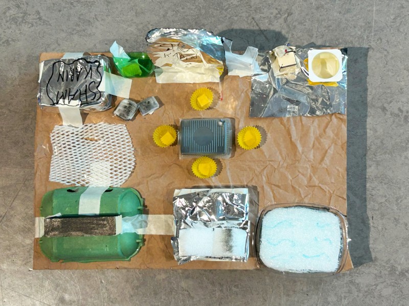 A handmade model with various materials representing a futuristic habitat concept.: A habitat from VS Reichsapfelgasse.