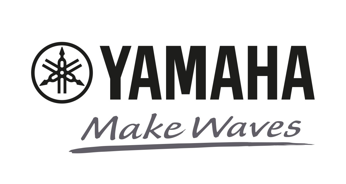 Schriftzug YAMAHA make waves in schwarz auf weißem Untergrund