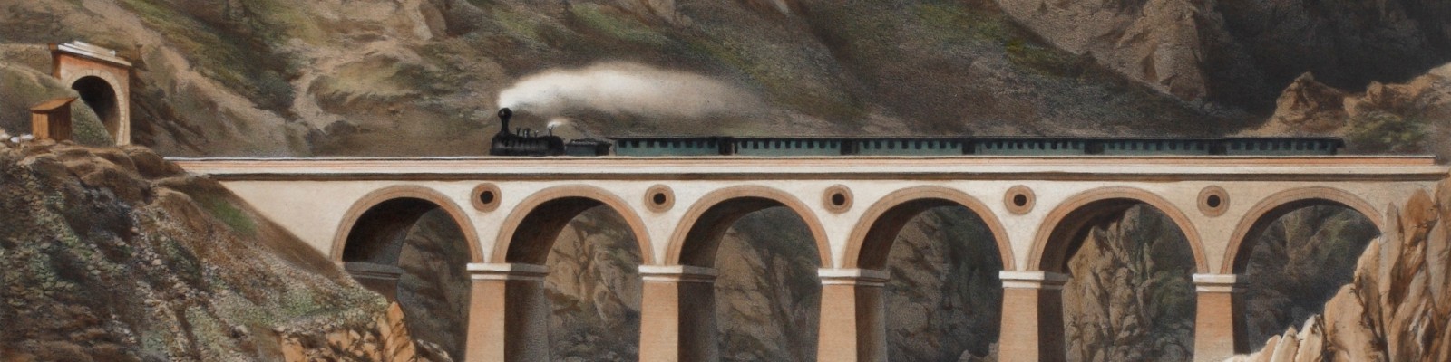 Imre Benkert: Viadukt über die Krausel-Klause, Farblithografie, 1854