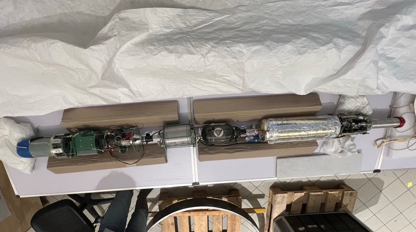 Interior of the TU Wien Space Team's liquid propellant rocket: At the moment, the rockets are still wrapped up in the backstage area and are being prepared for their further use within the exhibition.